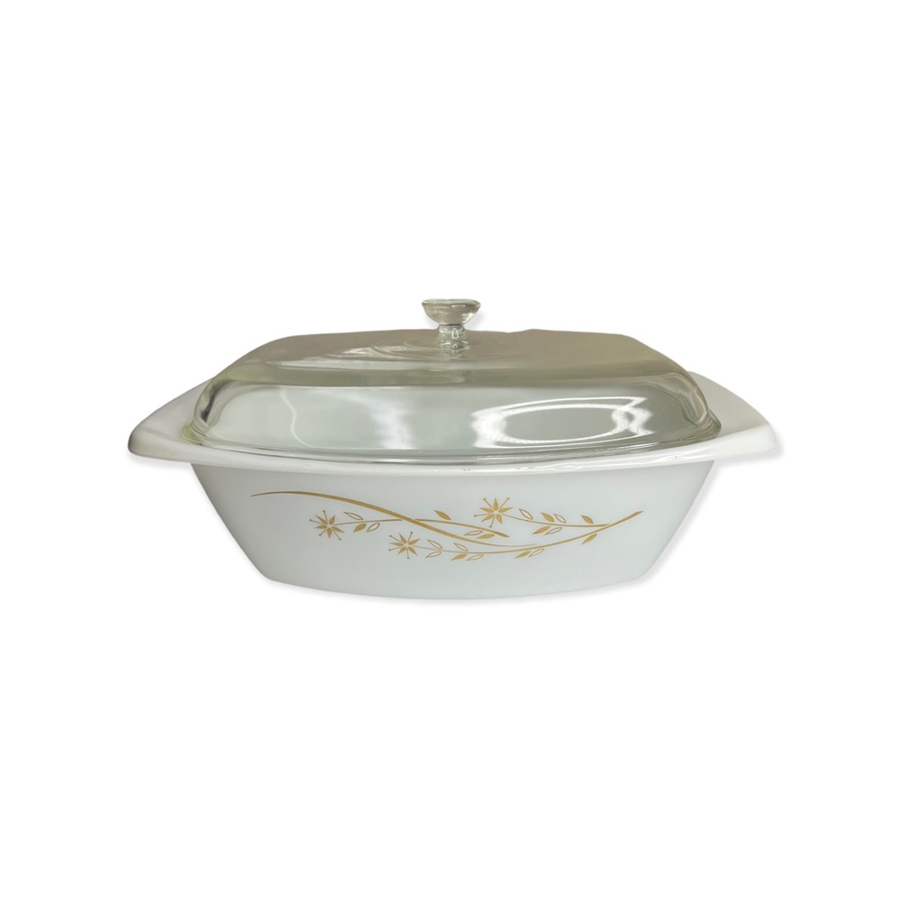 1960s Pyrex Golden Honeysuckle 4 Quart Casserole w Lid Ovenware 058